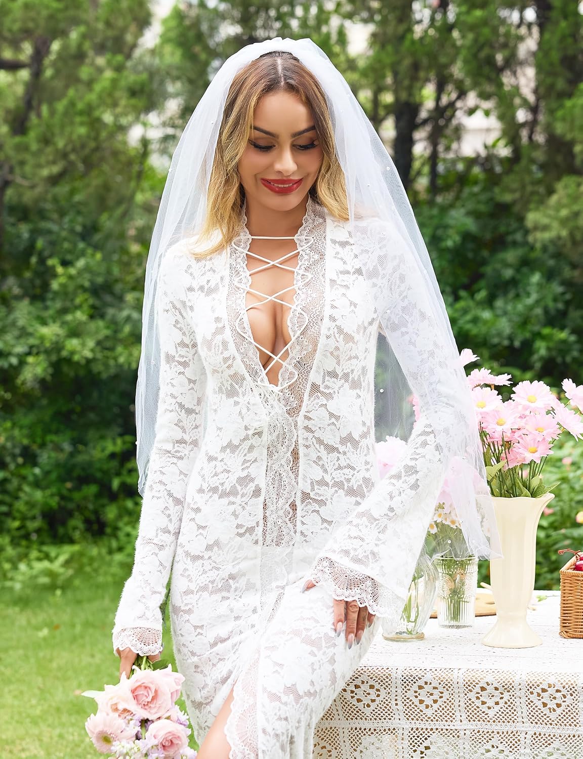 Lovasy Pearl Wedding Bridal Veil 1 Tier Long Veils with Metal Comb– Premium Wedding Accessories for