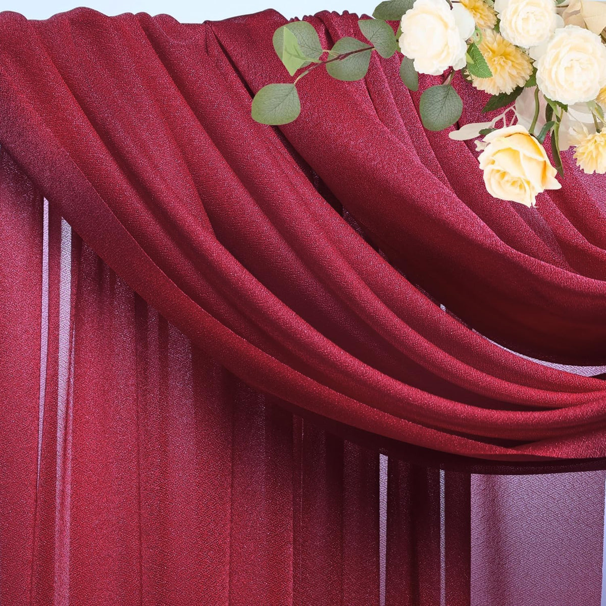 Wokceer Wedding Arch Draping 2 Panels 28.7" x 20FT Burgundy Sheer Fabric Backdrop for Ceremony