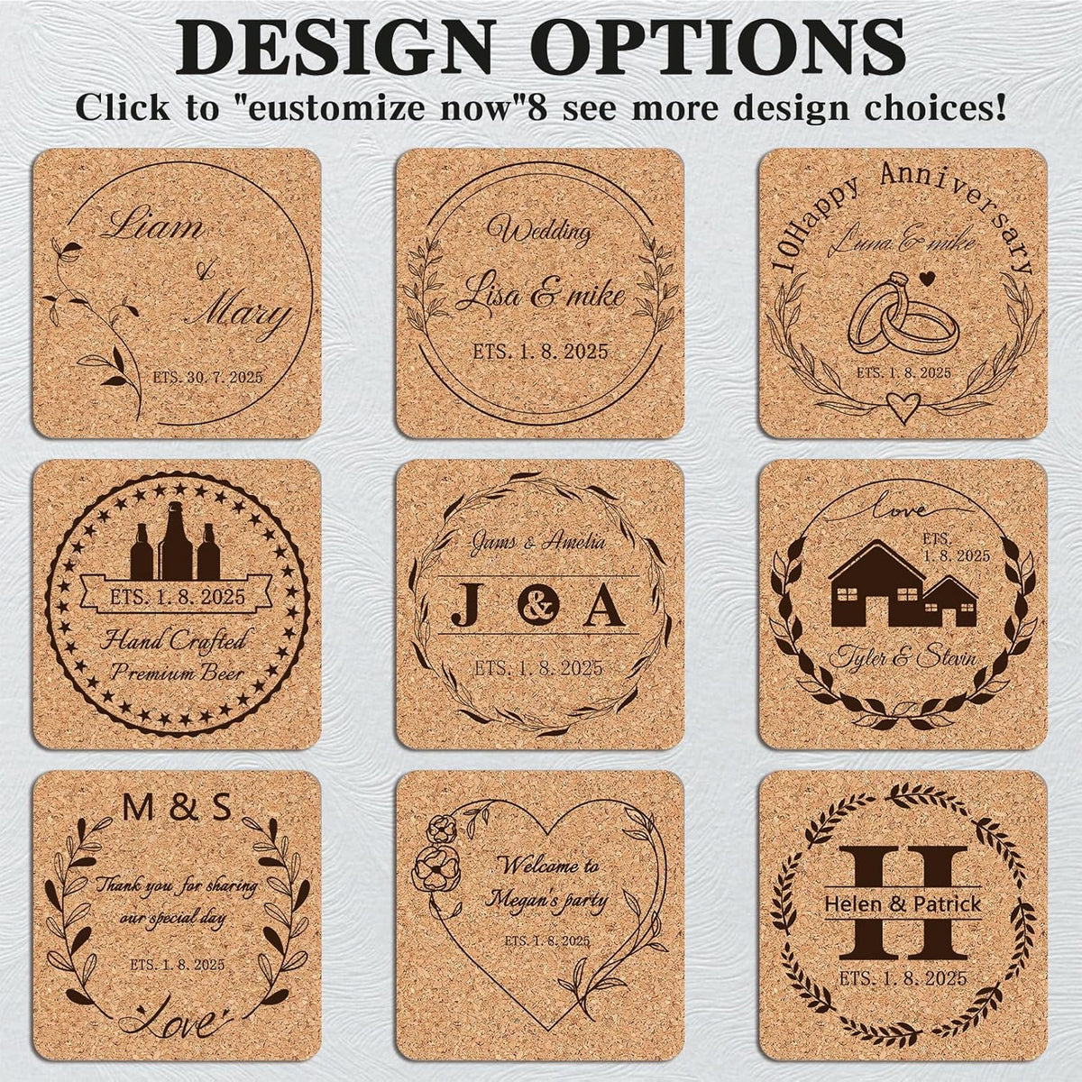 Custom Coasters Personalized Cork Coasters Bulk with Logo Wedding Personalized Cork Natural Wood