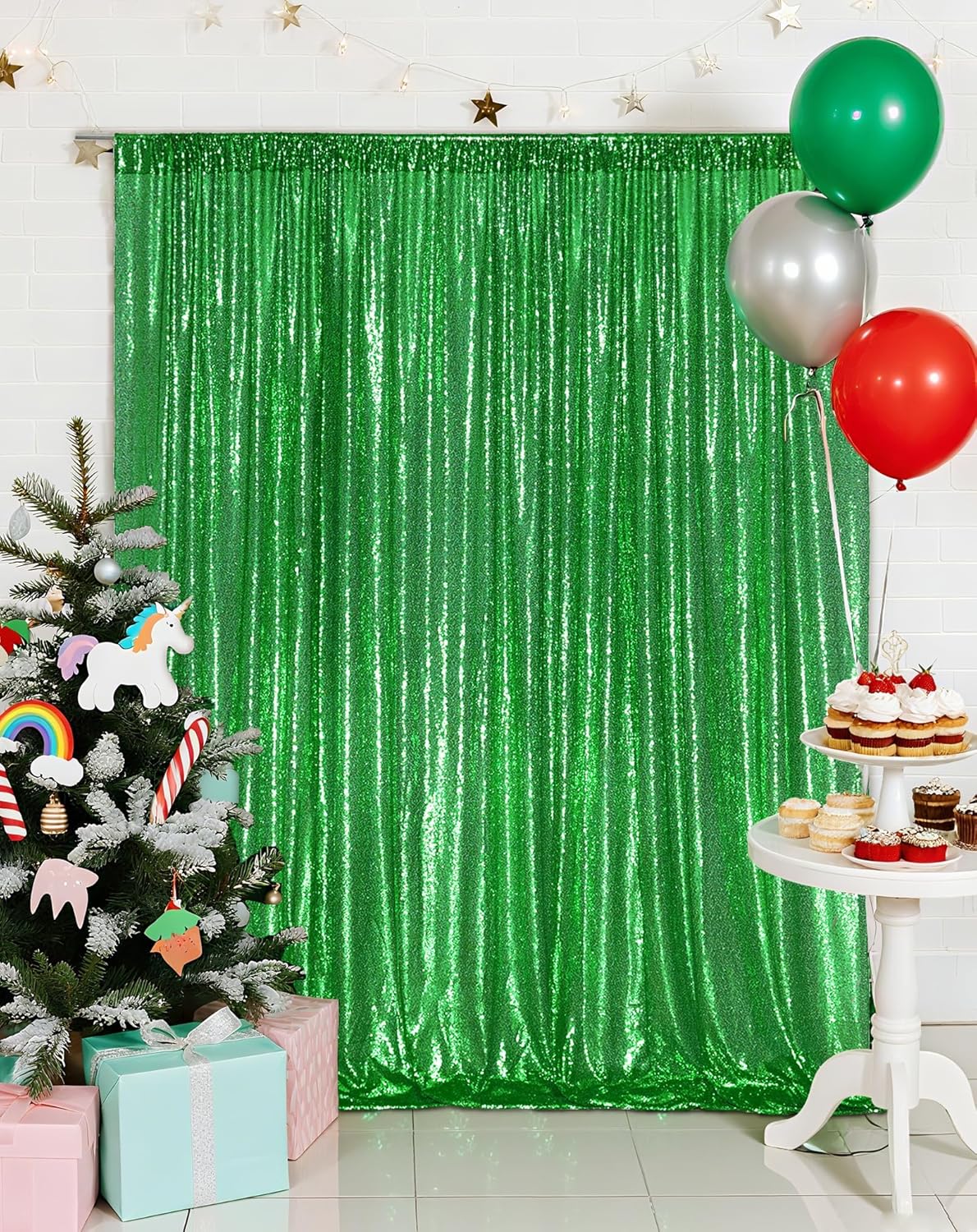 Eternal Beauty Green Sequin Backdrop, 20x10 Ft Glitter Background Curtains for Christmas Shimmer