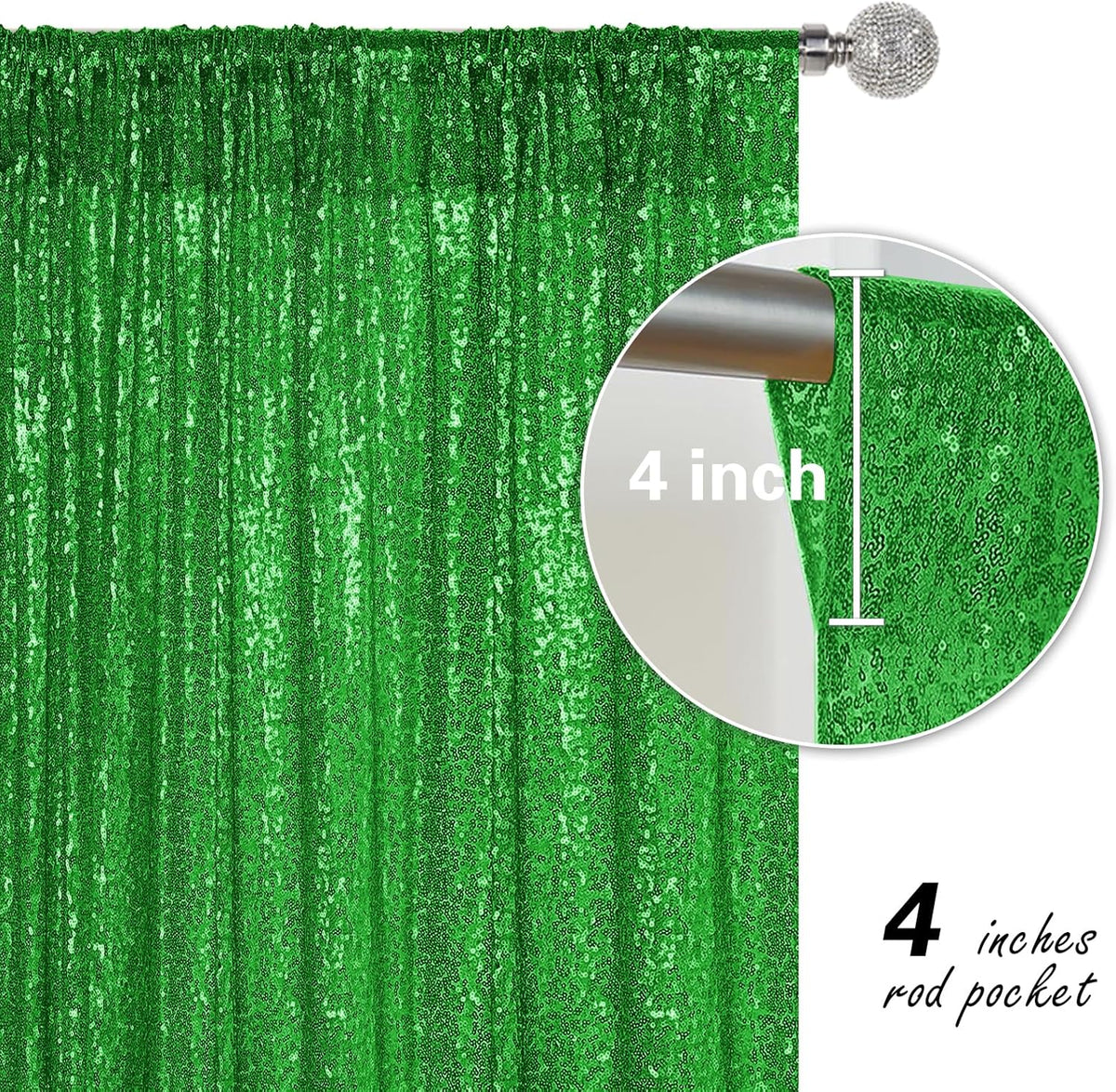 Green Sequin Backdrop Curtain 4 Pieces 2FTx8FT Glitter Photography Backdrop for Party Wedding