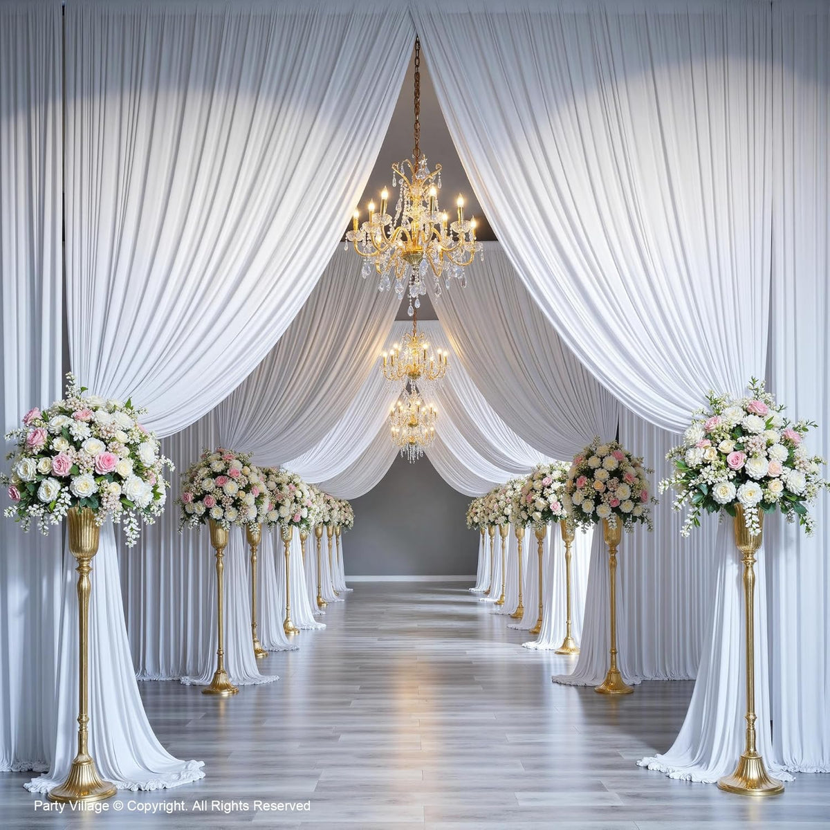 PartyVillage 50ft×15ft White Backdrop Curtain for Wedding Parties, 10 Panels Wrinkle Free 15 FT