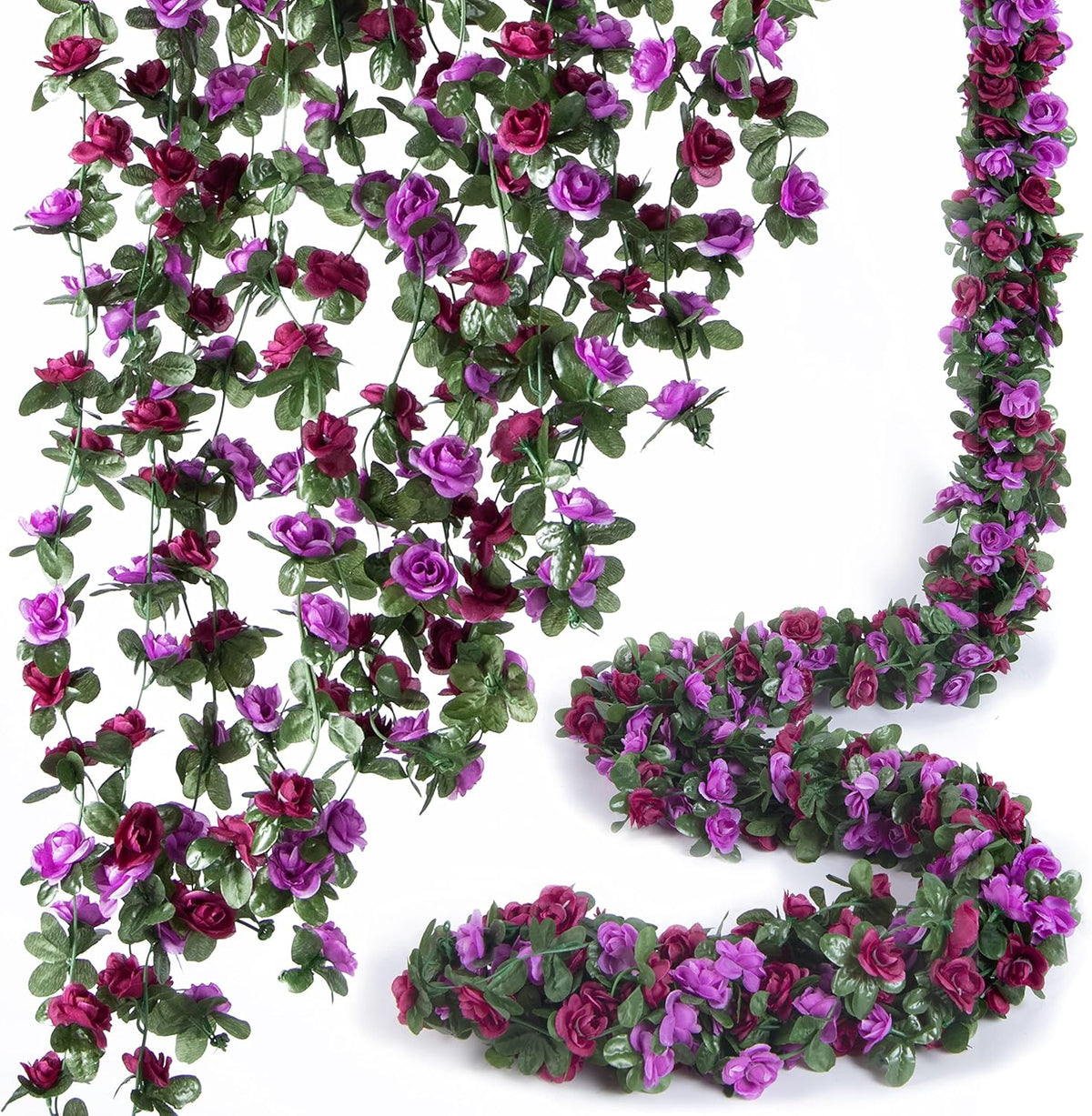 8 Pcs x 8.2 ft Flower Garland Artificial Rose Vine Flowers with Green Leaves Hanging Fake Roses