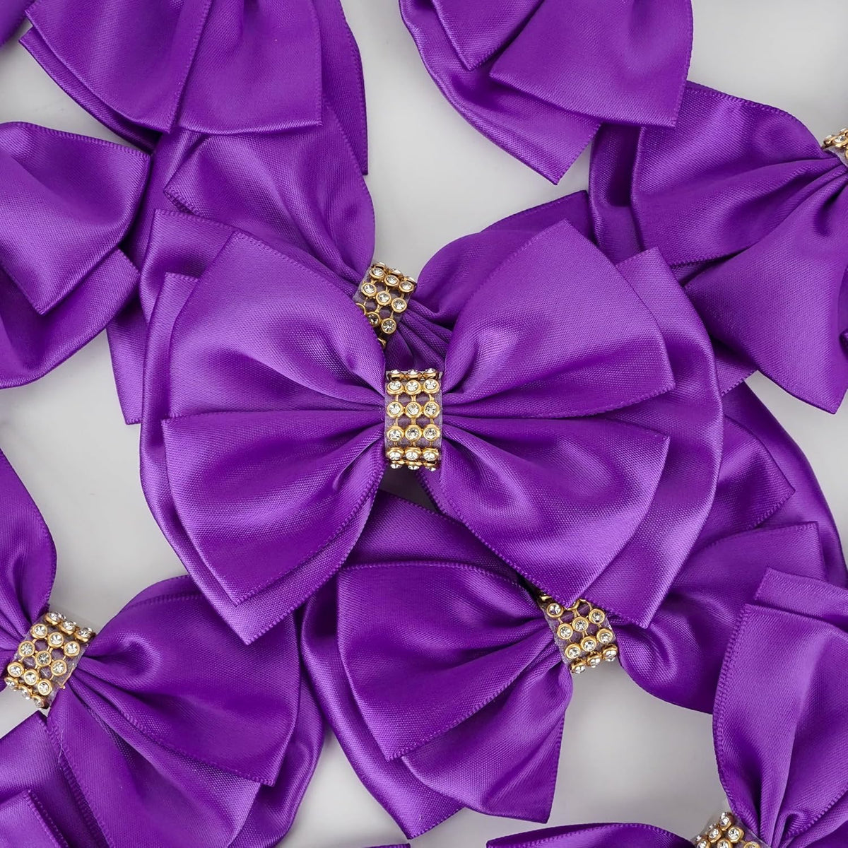 Purple Ribbon Bow 4'' Premade Satin Bow, Purple Gift Bows with Rhinestone, Wrapping Bows for