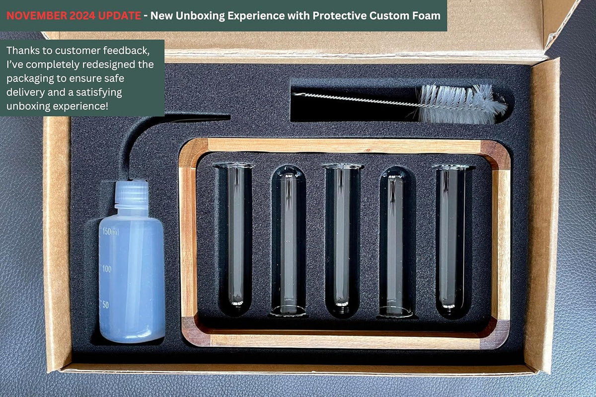 Source & Plot - Plant Propagation Station - Acacia Wood Stand 4 Glass Test Tube Hydroponic Tabletop