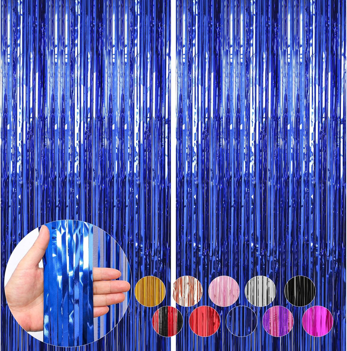 2 Pack Blue Foil Fringe Curtains Streamers Party Decorations 3.3 x 8.2 ft, Blue Tinsel Curtain