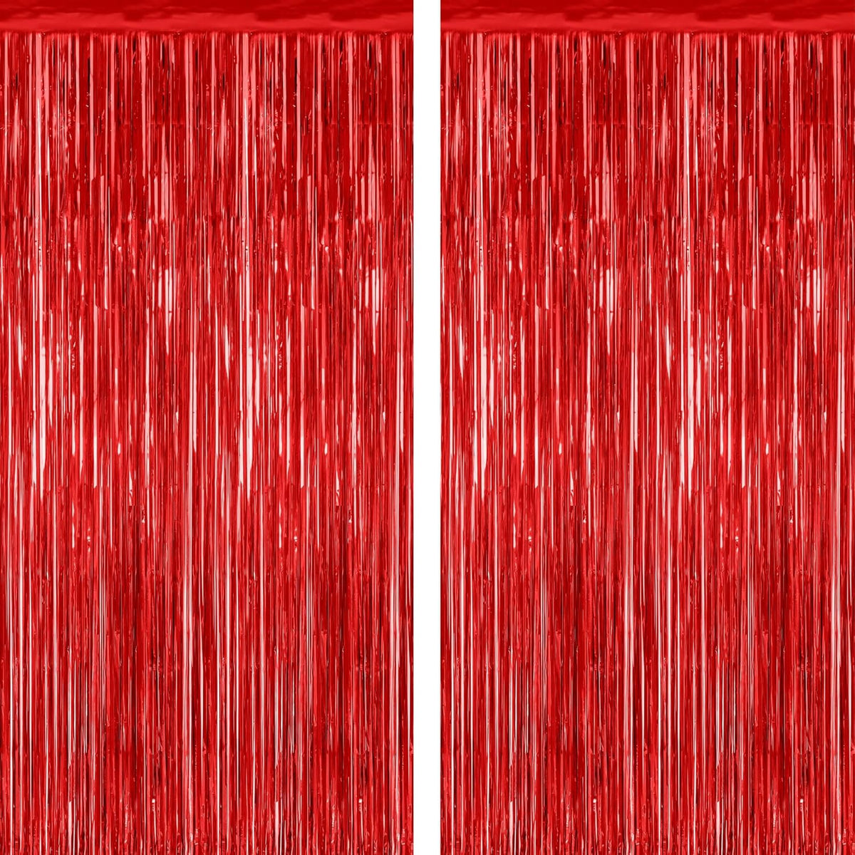 2 Pack Red Tinsel Backdrop, 3.28 FT x 7.05 FT Fringe Curtains, Red Foil Tinsel Party Streamer