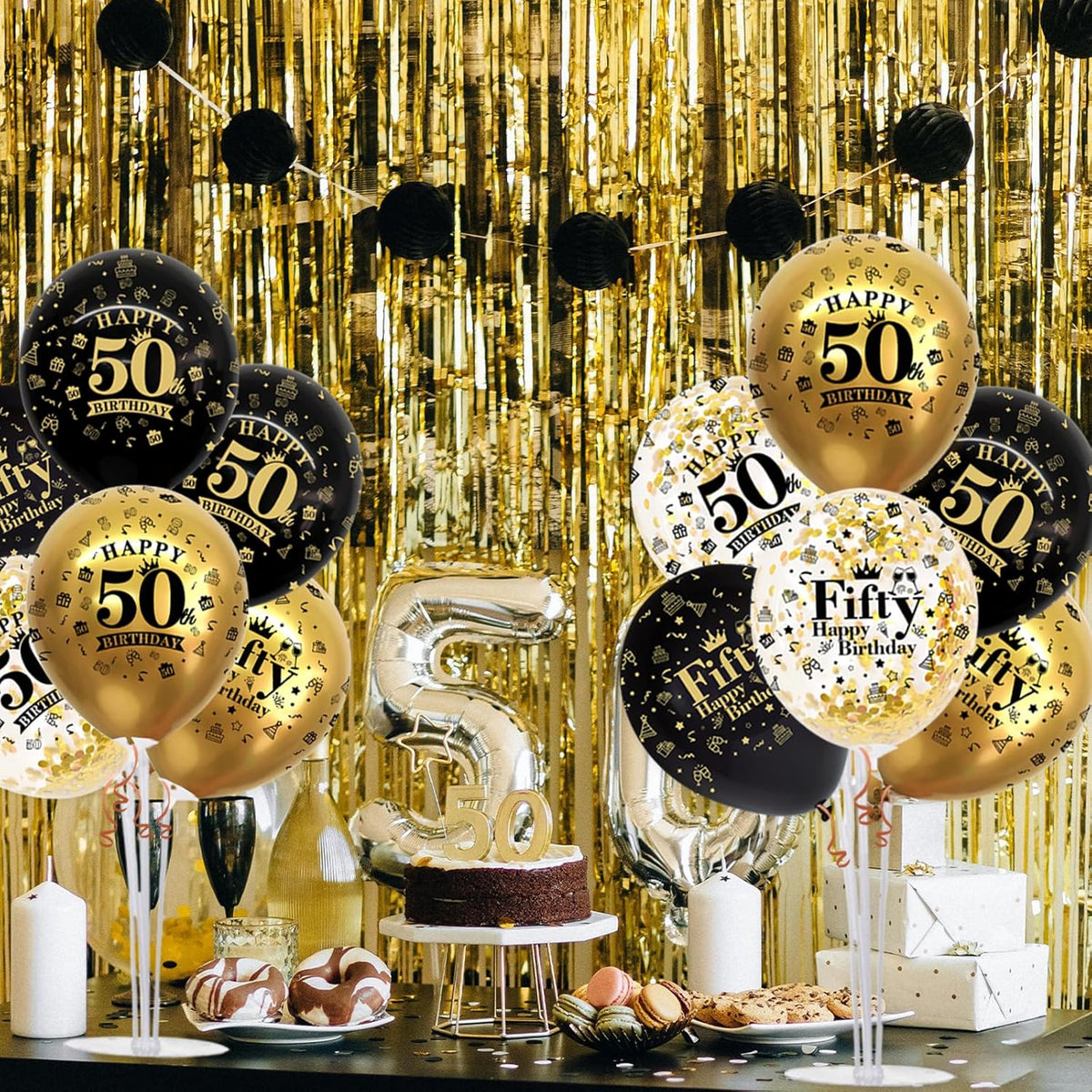 TONIFUL 4 Set Black Gold Balloon Stand Kit for Birthday Decorations for 50th,Balloon Centerpieces
