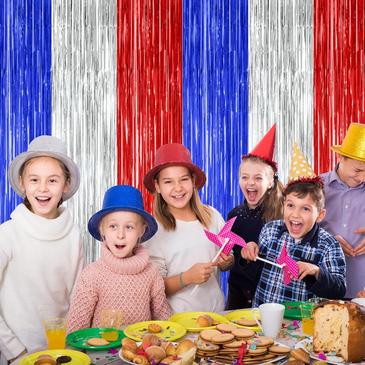 8 Pack 4th of July Photo Backdrop, 3.28 FT x 7.08 FT Fourth of July Decorations, Metallic Blue