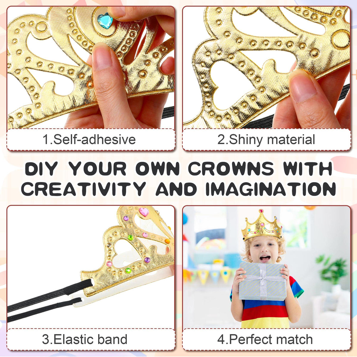 Yaomiao 66 Pieces Foam Princess Tiaras DIY Crowns Kids Party Favors Craft Crystal Diamond Sticker