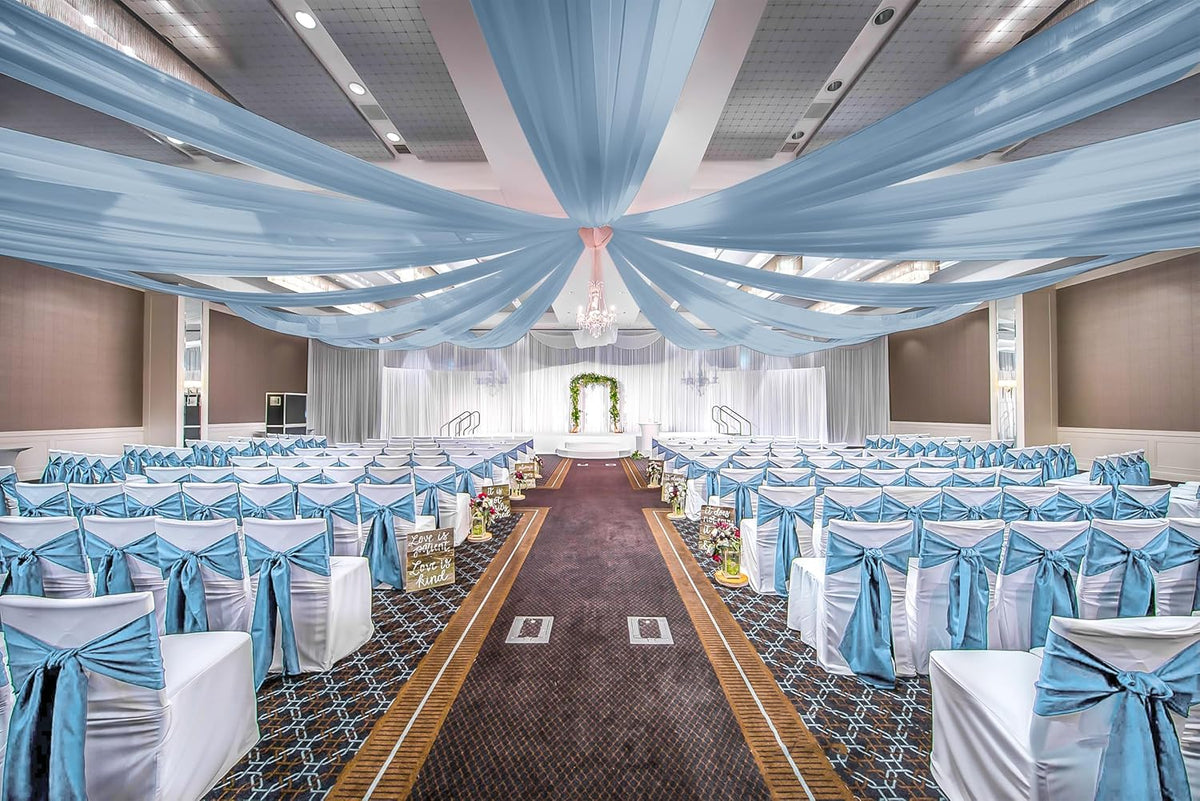 6 Panels Dusty Blue Ceiling Drapes for Wedding, 5ftx40ft Ceiling Drapes Cheesecloth Sheer Fabric