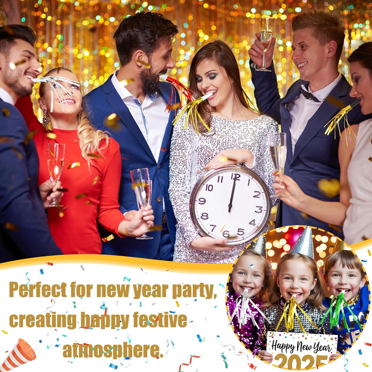 12 Pcs Glitter Noise Makers Metallic Fringed Party Blower for Adults Birthday Graduation New Years