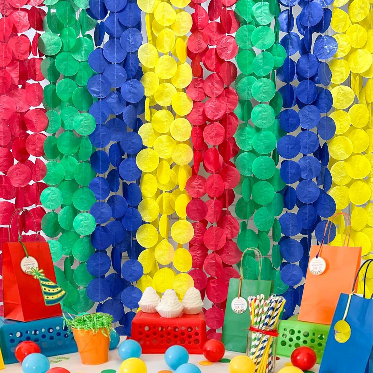 205Ft Super Mario Party Decorations Red Green Blue Yellow Big Polka Dot Tissue Paper Backdrop
