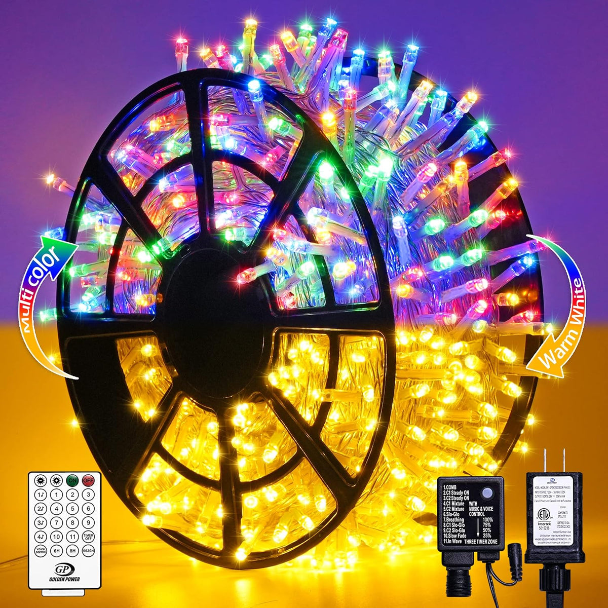 JMEXSUSS 500 LED Color Changing Christmas Lights, 163FT Warm White & Multicolor String With Remote