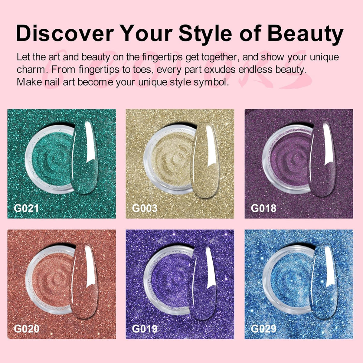 12 Pcs Dip Powder Nail Kit Starter, 6 Colors Glitter Blue Starry Green Sparkle Purple Dipping