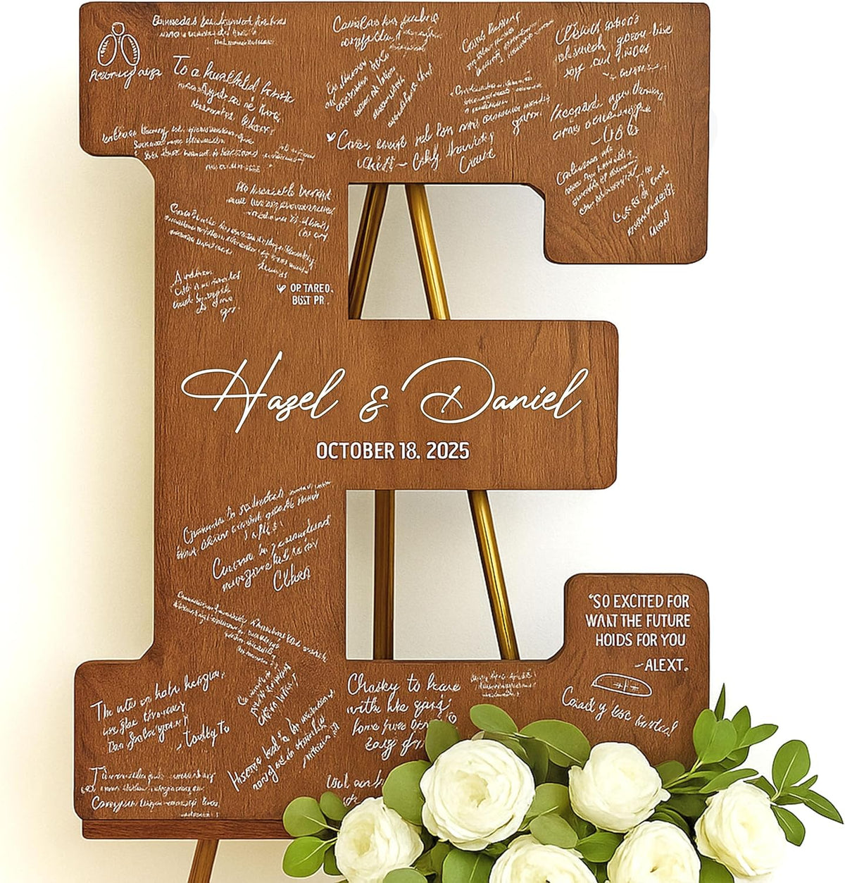 NAZENTI Wedding Guest Book Alternative Wooden Letter Personalized, Custom Initial Wedding Guest