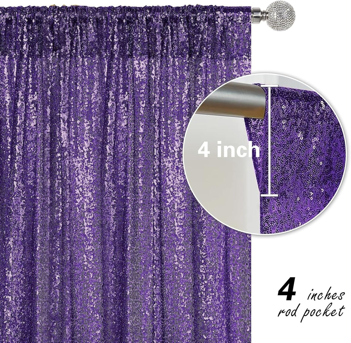 Purple Sequin Backdrop Curtain 2 Pieces 2FTx8FT Glitter Photography Backdrop for Party Wedding