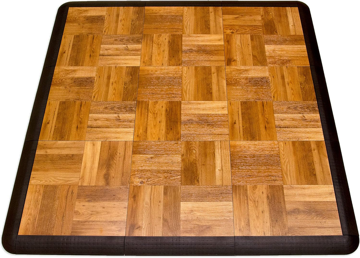 Big Floors 3X3OAKFLOOR Interlocking Lightweight Plastic Modular Dance Floor Kit (3' x 3'), Oak, 21