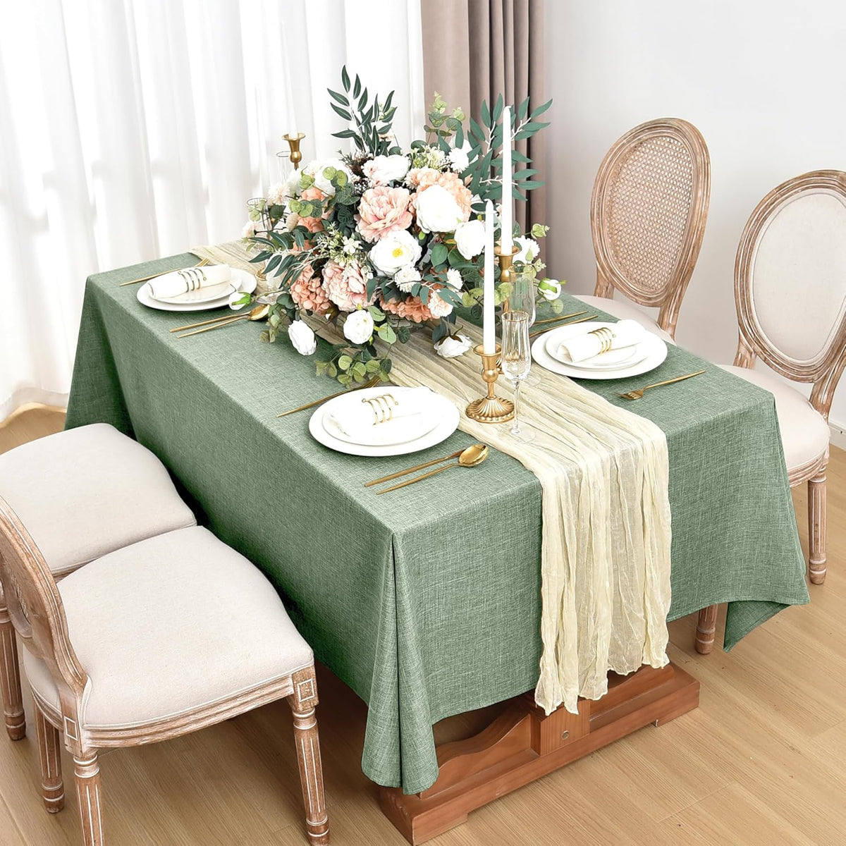Fitable Faux Linen Tablecloths for Rectangle Tables: Water & Stain Resistant Farmhouse Table Cloth