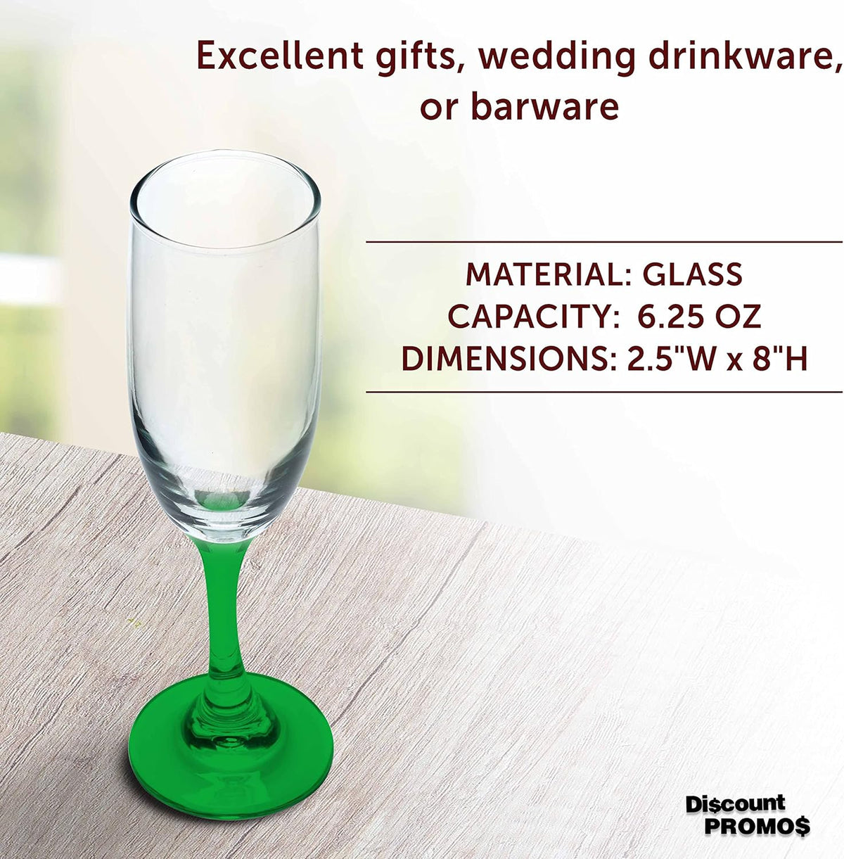 DISCOUNT PROMOS Premiere Champagne Flutes 6.25 oz. Set of 10, Bulk Pack - Elegant Drinkware for