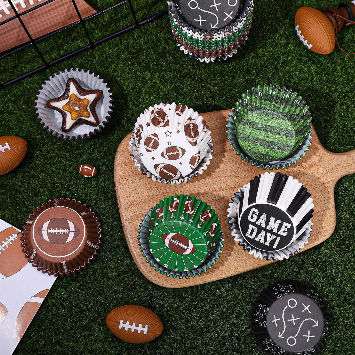 Whaline 600Pcs Football Cupcake Liners 6 Styles Rugby Cupcake Wrappers Baking Cups Holders Sports