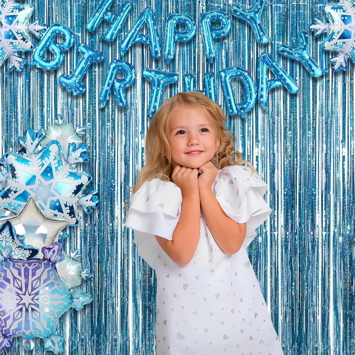 Blue Tinsel Curtain Party Backdrop - GREATRIL Foil Curtain Party Photo Streamers Backdrop for