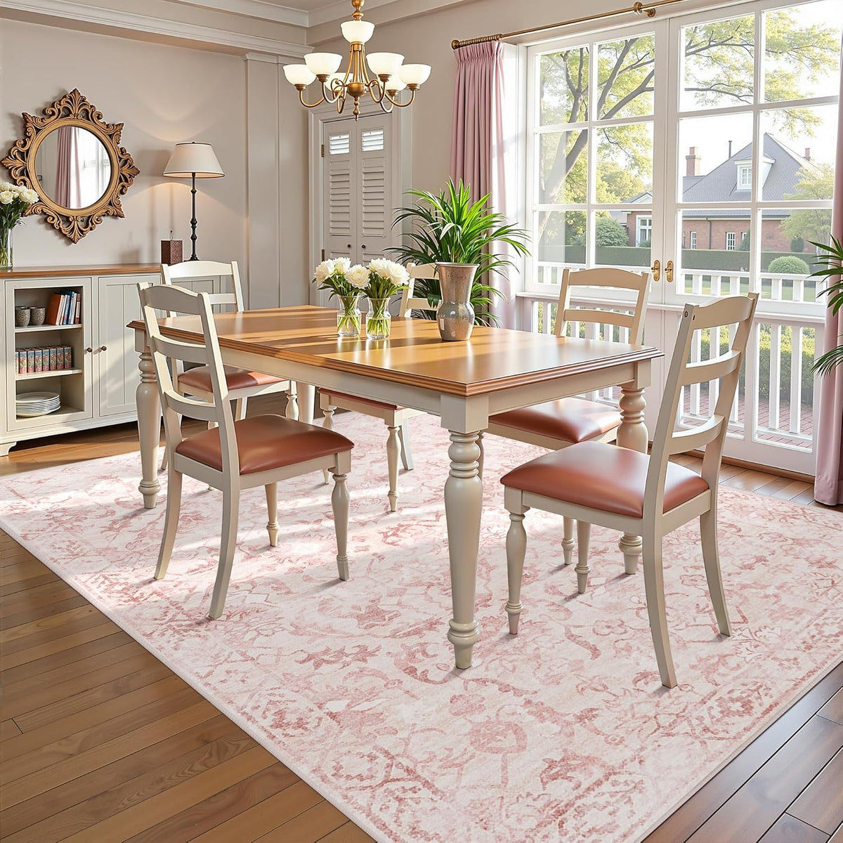 Pink Area Rugs 6x9 for Living Room, Washable Vintage Rugs for Bedroom, Distressed Throw Rug, Non