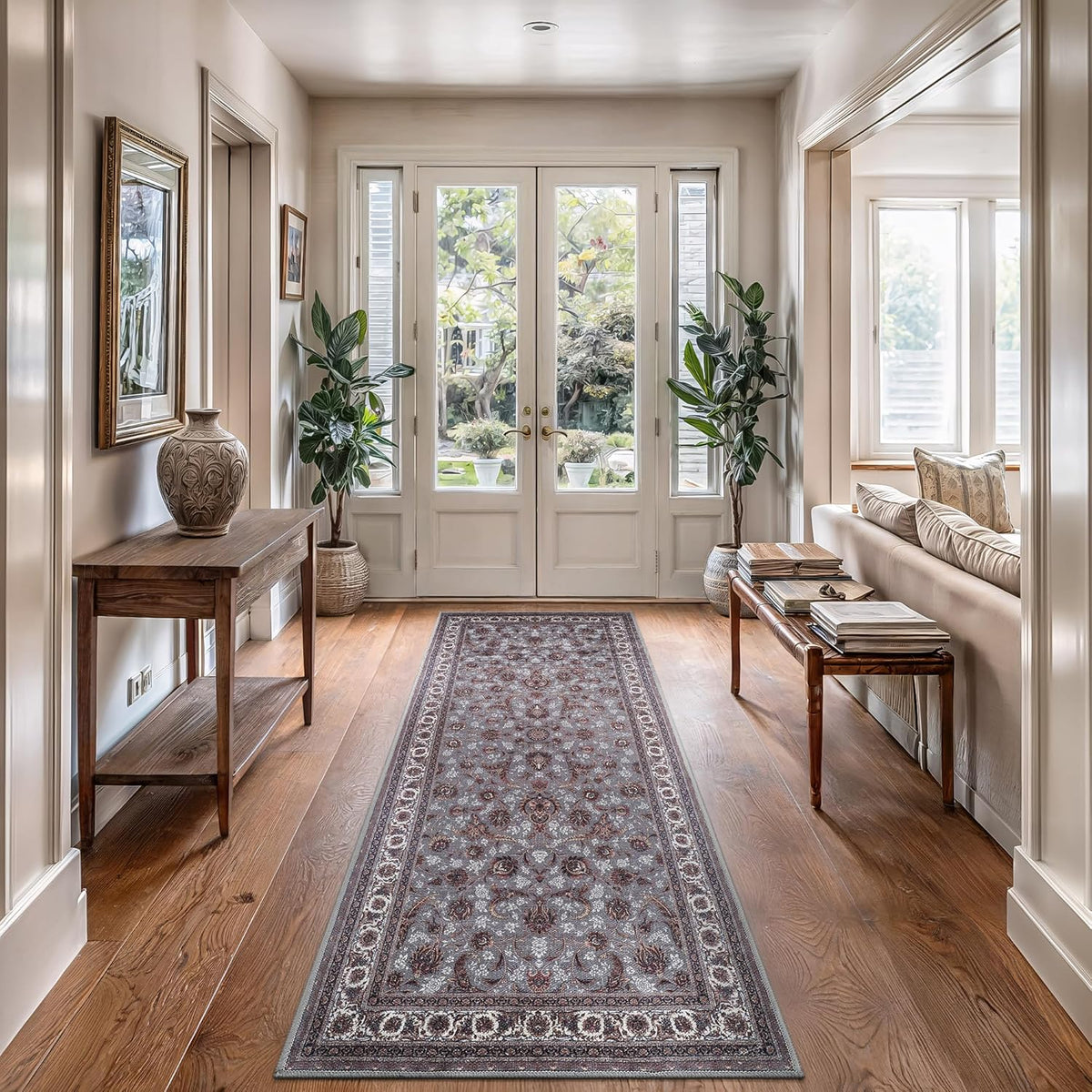 Bloom Rugs Washable Non-Slip 10 ft Runner - Slate Gray Traditional Oriental Runner for Entryway