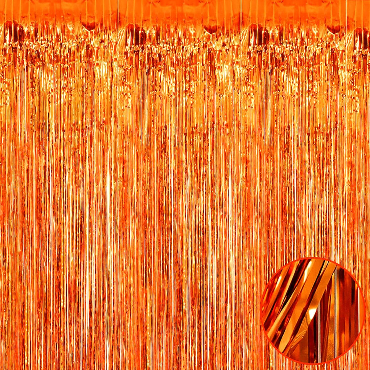 4 Pack Orange Foil Fringe Curtain Backdrop, 3.28Ft x 9.84Ft Metallic Tinsel Foil Fringe Streamers