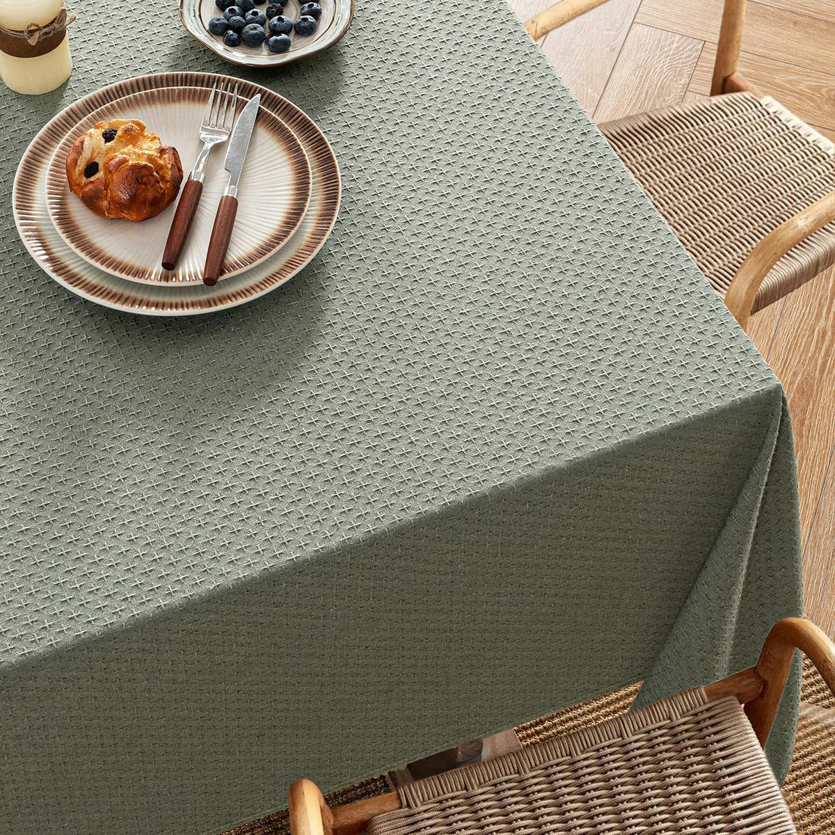 MIULEE Olive Green Linen Cottton Table Cloth Rectangle Tablecloth Waterproof Spillproof Cross-Star