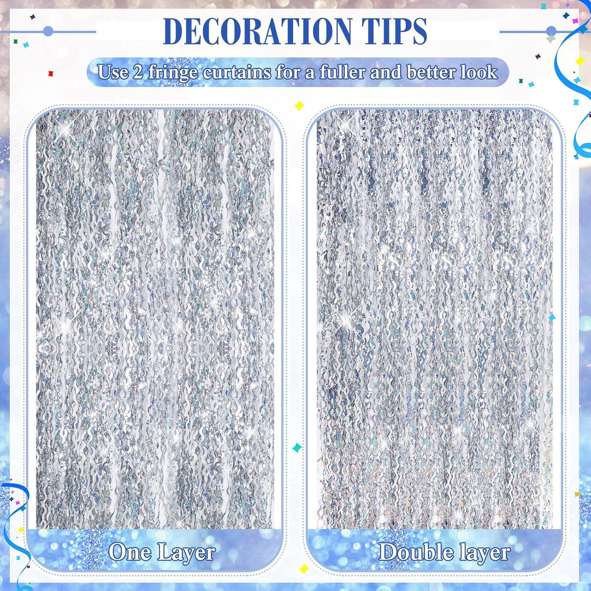Jutom 6 Pieces 3.3 x 6.6 ft Wavy Tinsel Foil Fringe Curtains Foil Fringe Streamer Backdrop Party