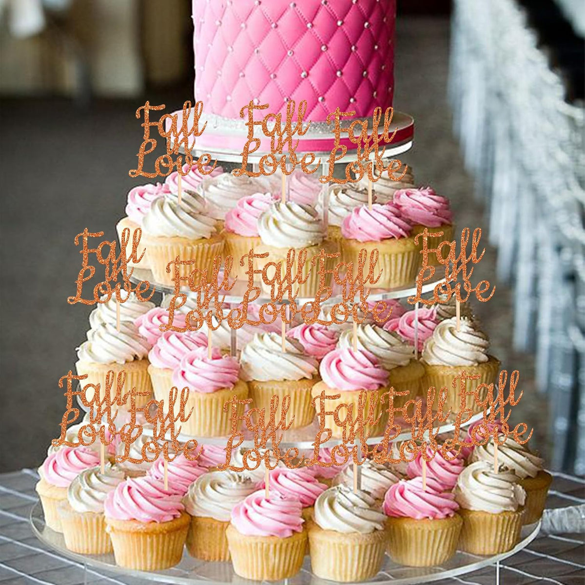 24 PCS Fall in Love Cupcake Toppers Glitter Fall Theme Bridal Shower Cupcake Picks for Autumn