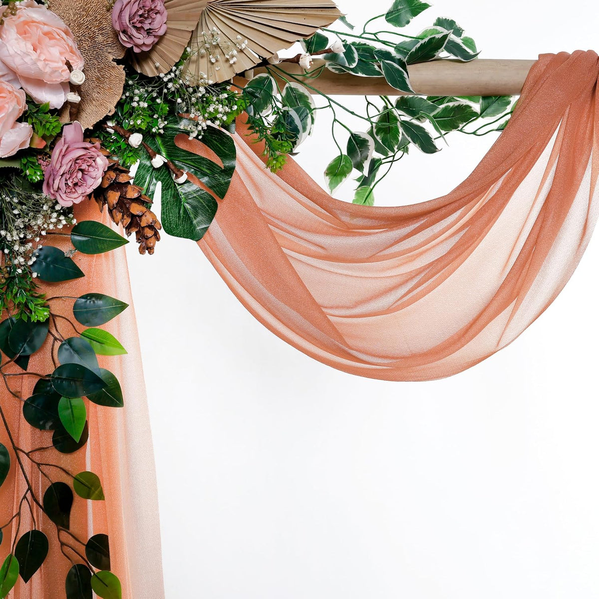 VDS Pack of 3 Panel (30 Inch X 20 Feet) Wedding Arch Draping Fabric Sheer Chiffon Fabric Drapery