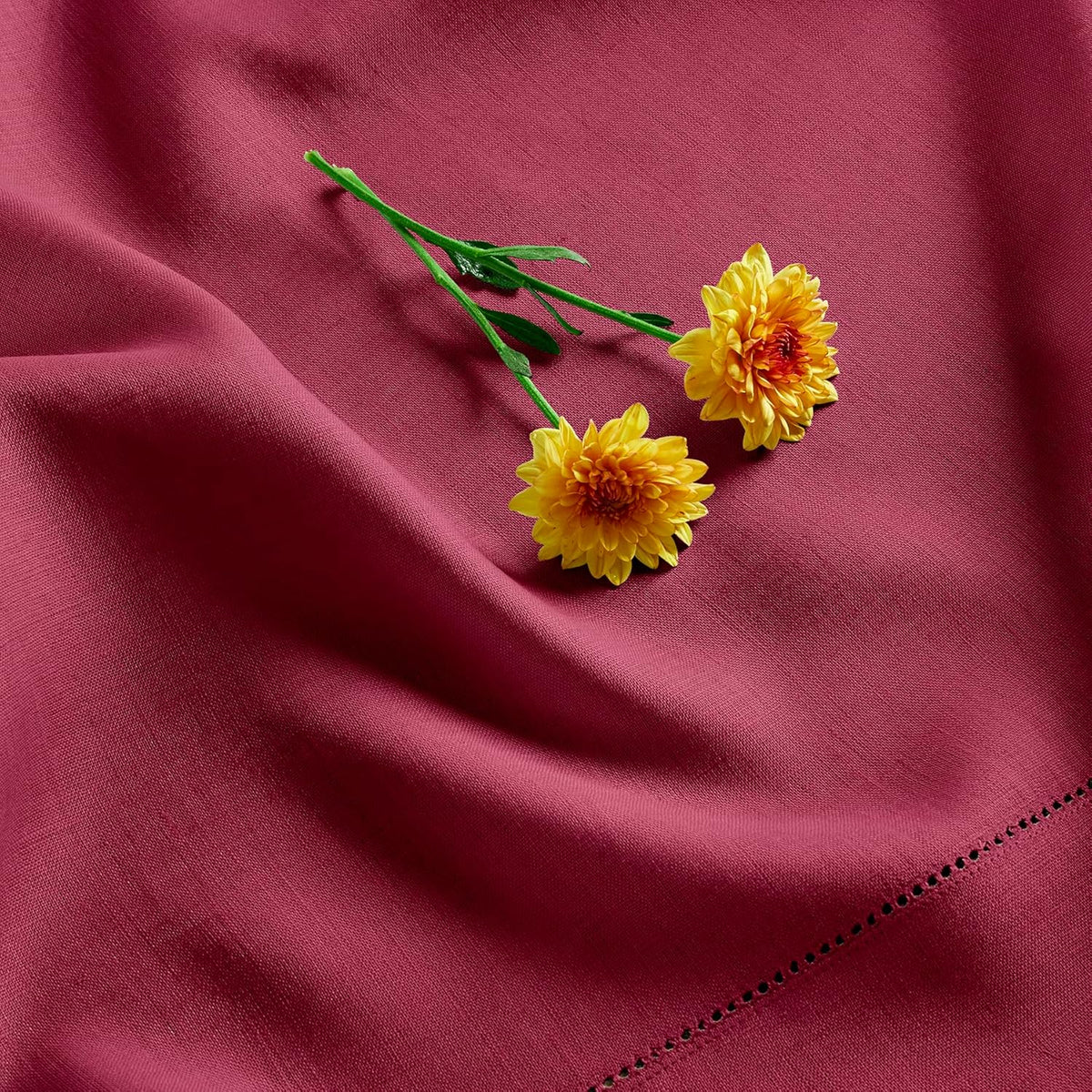 Solino Home Beet Linen Tablecloth 60 x 90 Inch - 100% Pure Linen Hemstitch Table Cloth for