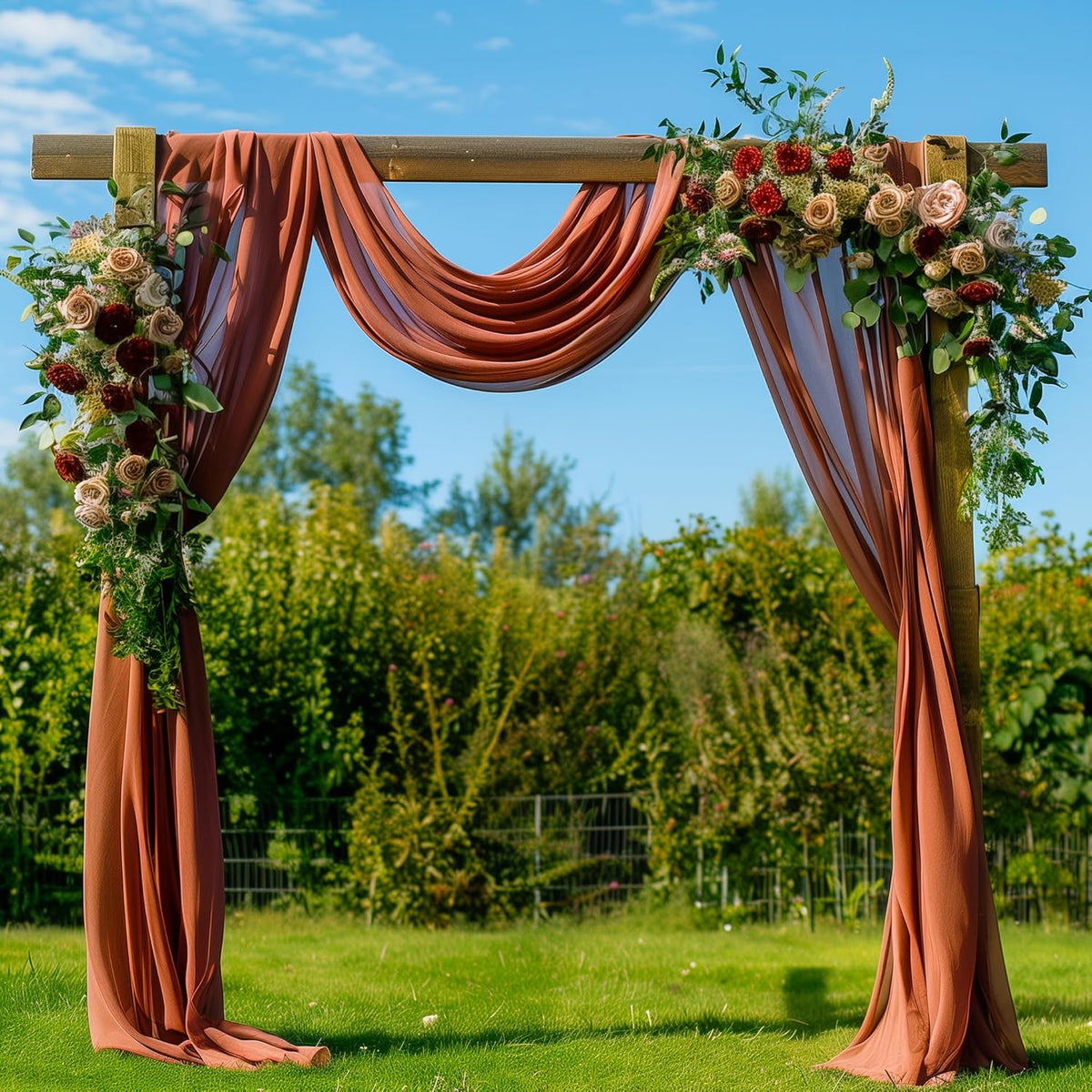 Wedding Arch Draping Fabric 3 Panels 28.7" x 20FT Terracotta Sheer Chiffon Backdrop Drapes for