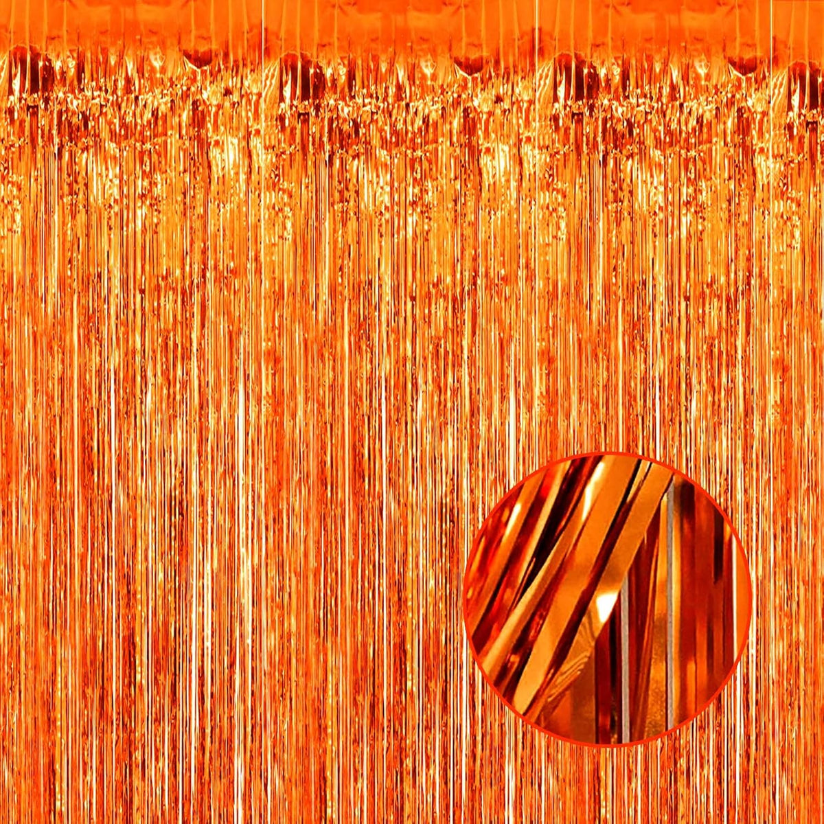 4 Pack Orange Foil Fringe Curtain Backdrop, 3.28Ftx8.2Ft Metallic Tinsel Foil Fringe Streamers