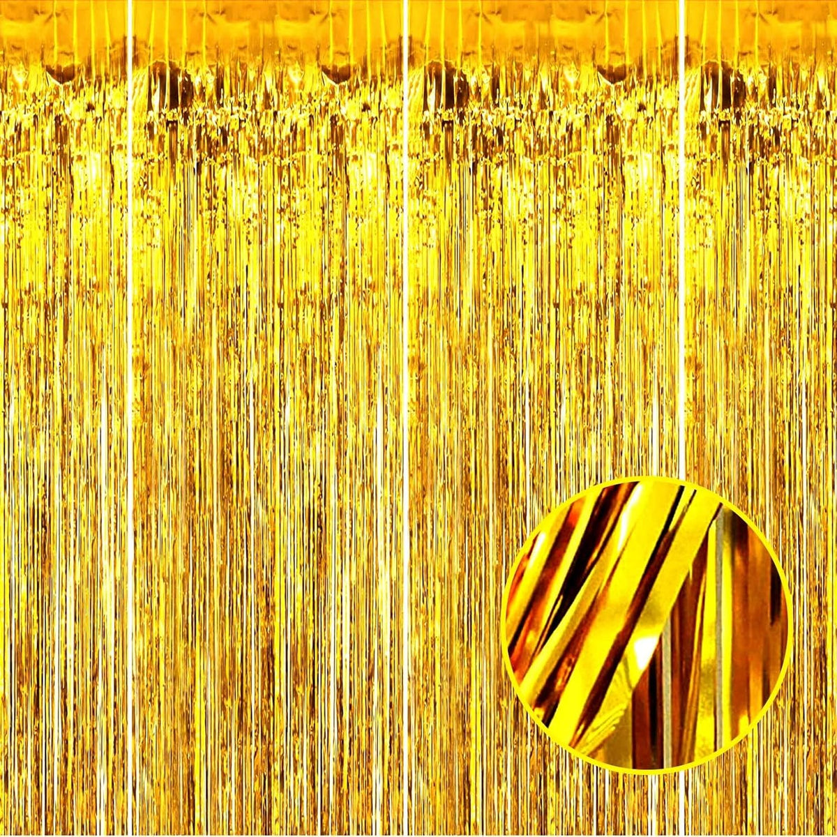 4 Pack Gold Foil Fringe Curtain Backdrop, 3.28Ft x 8.2Ft Metallic Tinsel Foil Fringe Streamer