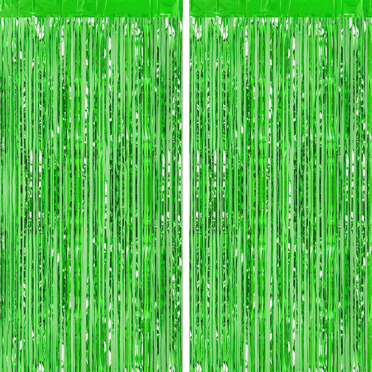 CHRORINE 2pcs 3ft x 8.3ft Green Tinsel Foil Fringe Curtains Streamers Backdrop for Green Birthday