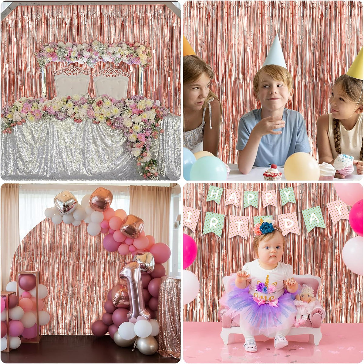 Crosize 7 Pack 3.3 x 9.9 ft Rose Gold Foil Fringe, Streamer Backdrop Curtains, Streamers Birthday