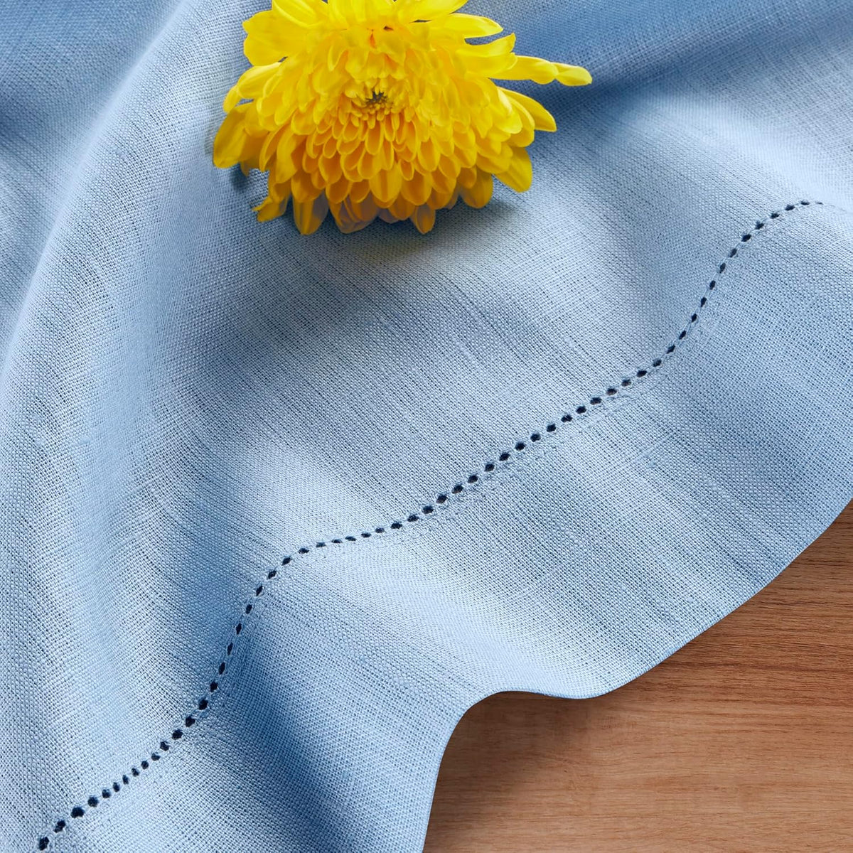 Solino Home Cornflower Blue Linen Tablecloth 60 x 144 Inch - 100% Pure Linen Hemstitch Table Cloth