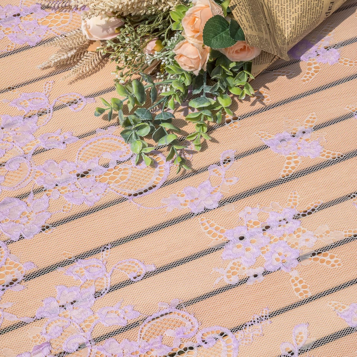 TINWIN Purple Lace Tablecloth 60x120 Inch Rectangle Vintage Runner Eyelash Fabric for Kitchen