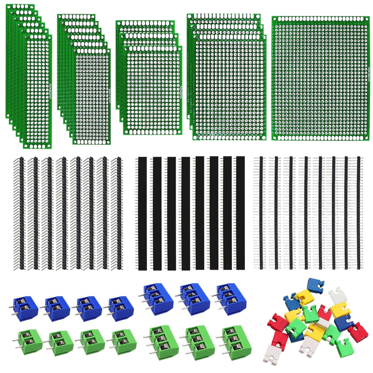 82 Piece Double Sided PCB Board Kit with 5 Sizes,40Pin 2.54mm Male & Female Header Connectors