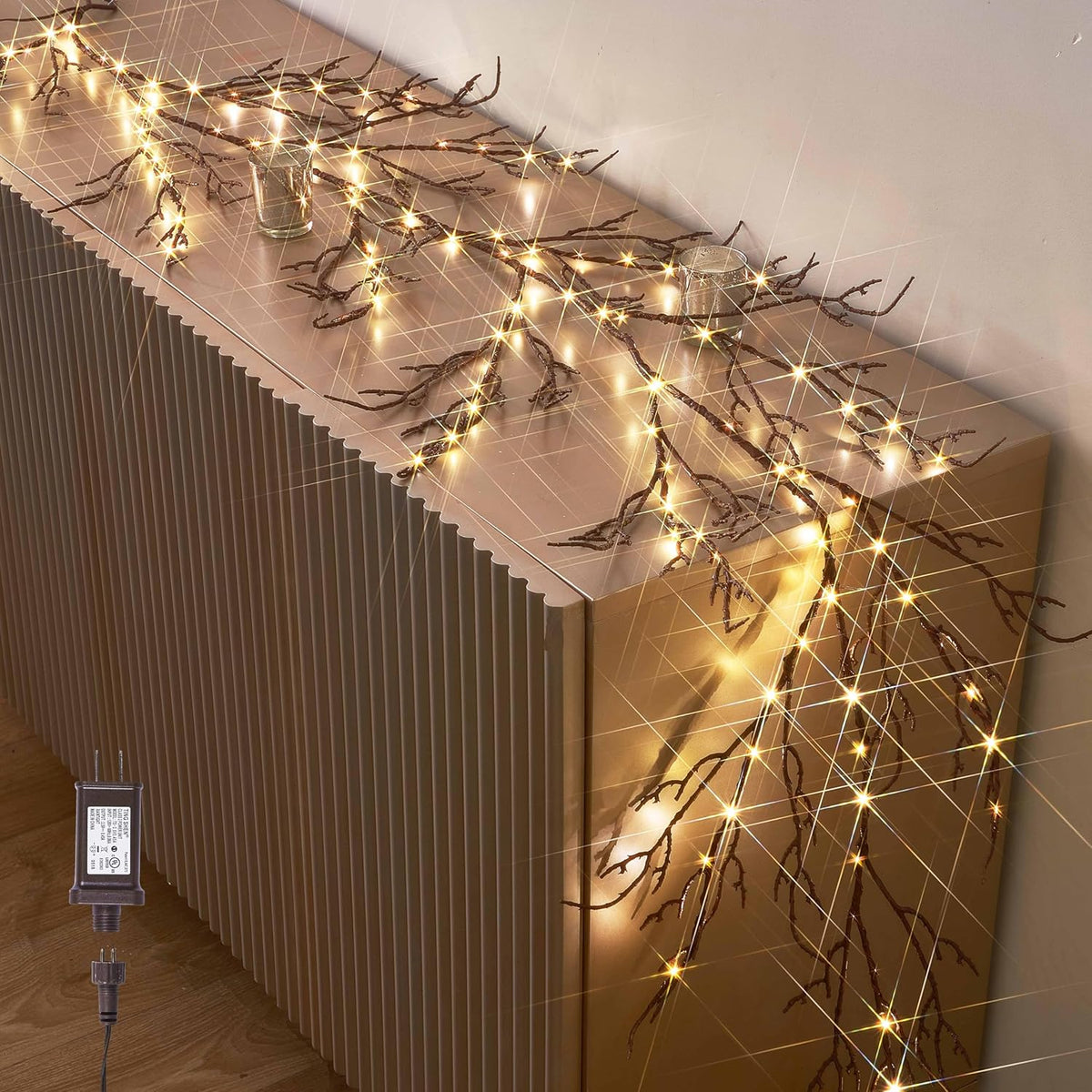 Hairui Lighted Brown Garland 6FT 120 LED Fairy Lights Plug in, Twig Vine with Lights for Christmas