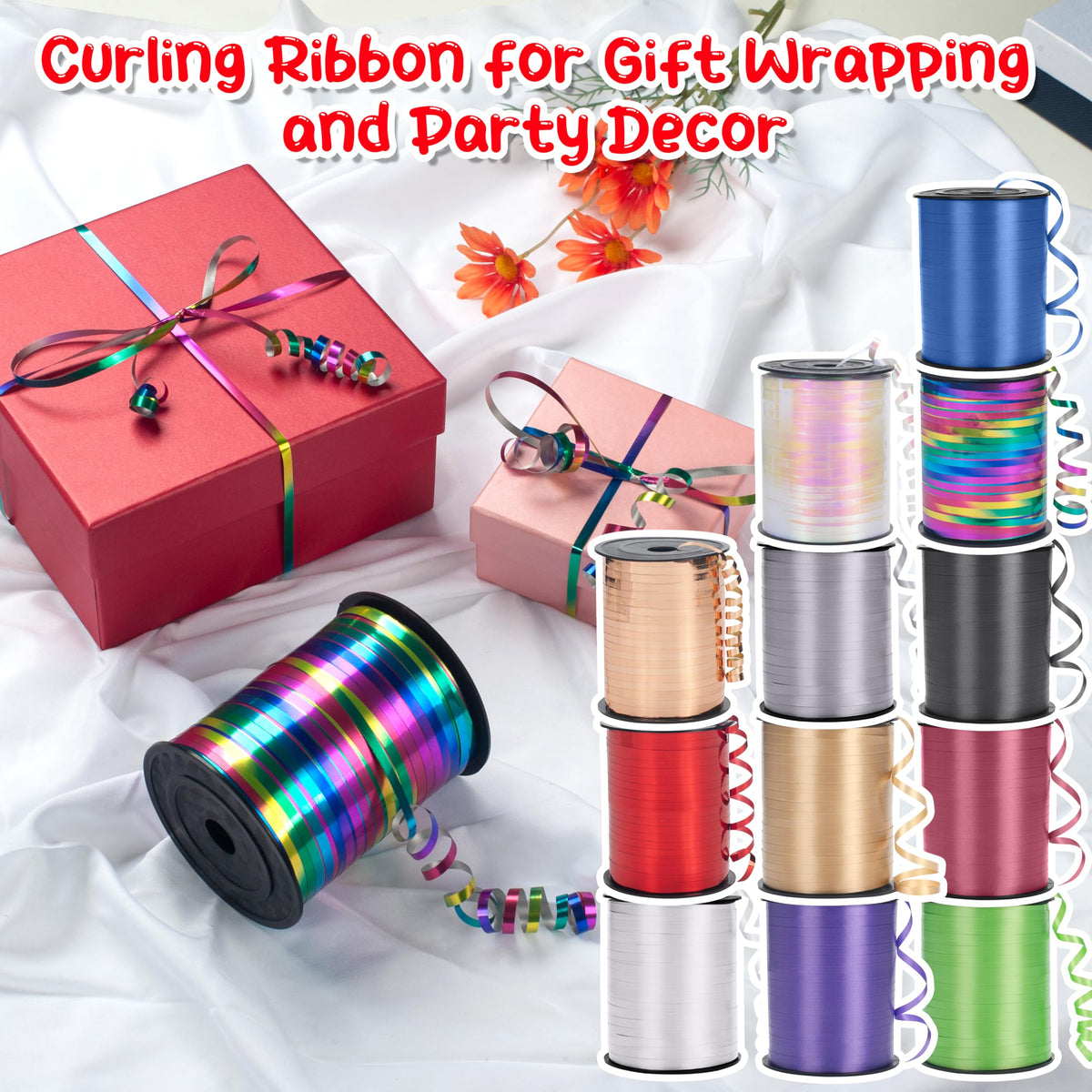 MOTYAWN 500 Yard Gold Curling Ribbon, 3/16" Thin Balloon Ribbon String, Ideal for Gift Wrapping