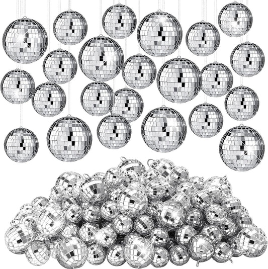 Funtery 100 Pcs Mirror Disco Balls Bulk Assorted Silver Hanging Disco Ball Decor for Home Wedding