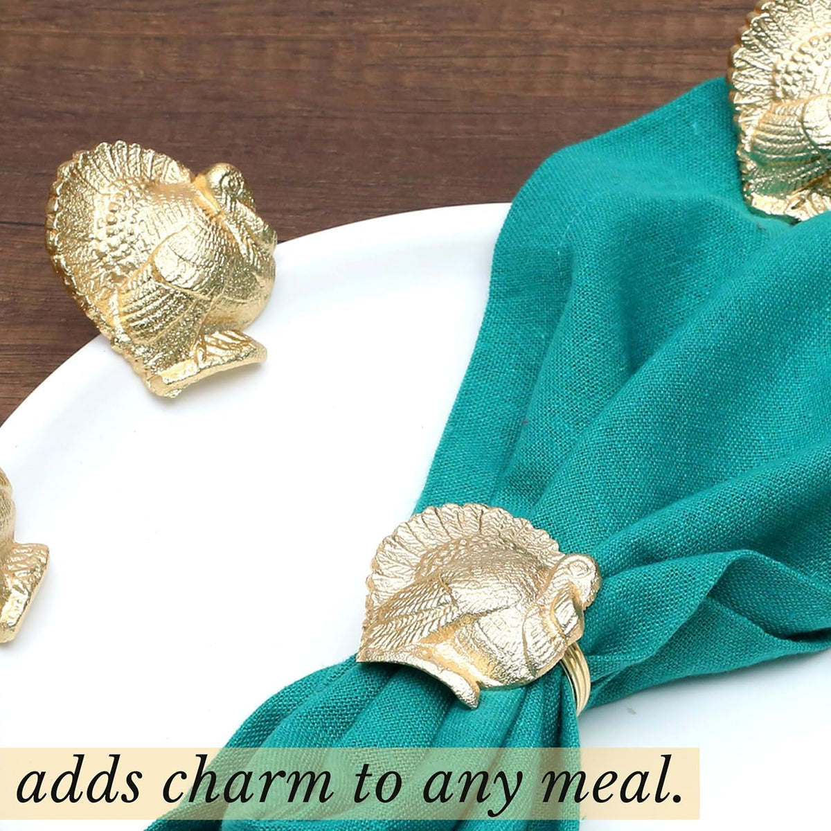 Turkey Bird Gold Napkin Rings Set of -12 for Dinner Parties, Weddings Receptions, Family