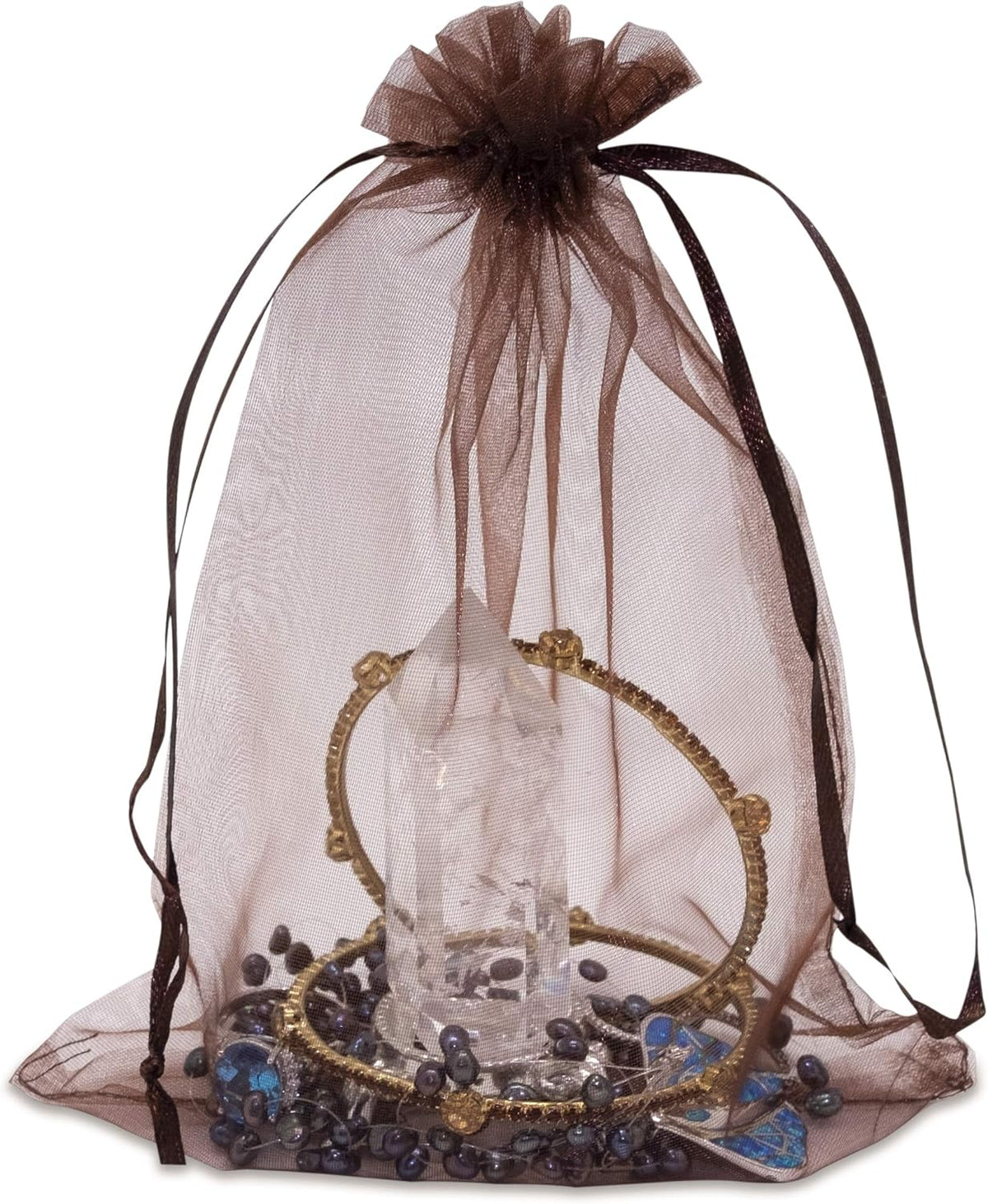 TheDisplayGuys 48-Pack 6x8 Brown Sheer Organza Gift Bags with Drawstring, Jewelry Candy Treat