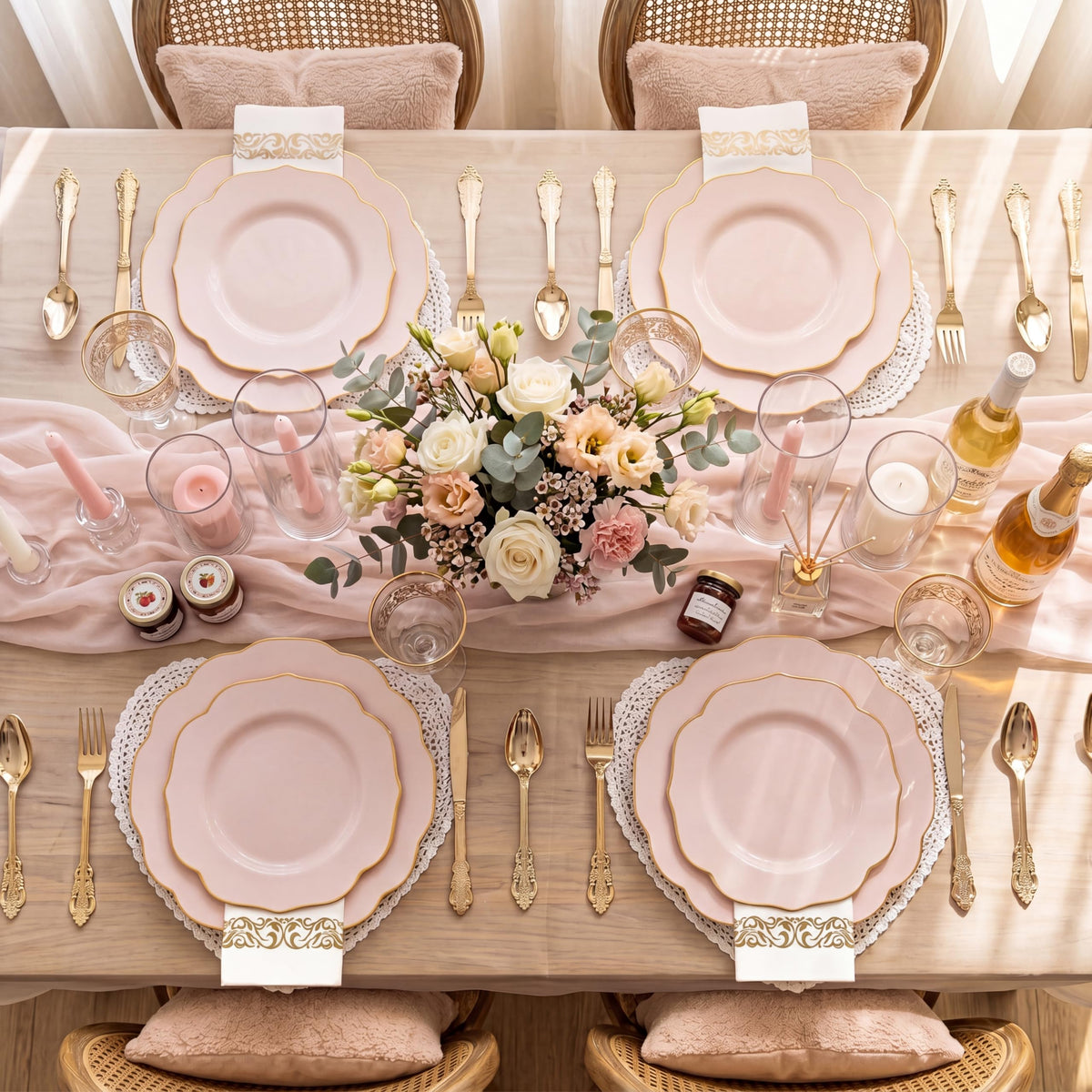 NOCCUR 175PCS Pink Plates with Gold Disposable Silverware - Include 50 Pink Plastic Plates,25