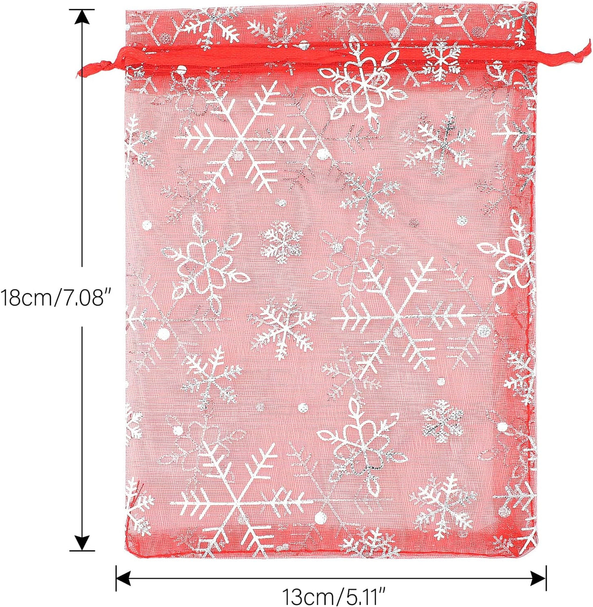 jijAcraft 5x7 Inch Christmas Organza Bags - 50Pcs Red Snowflake Gift Bags with Drawstring, Xmas
