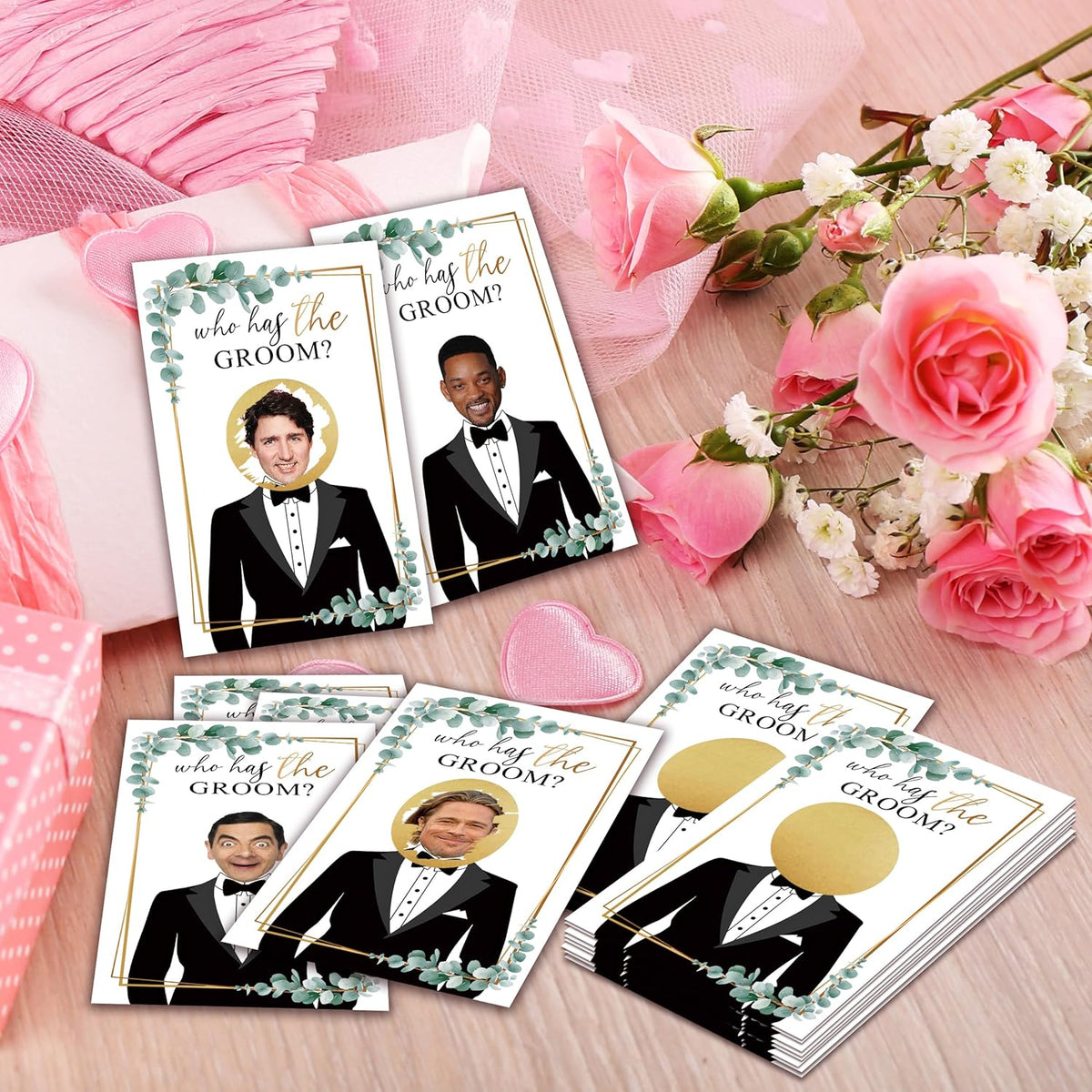 Bridal Shower Scratch Off Game Cards, Who Has The Groom, 41Pcs Watercolor Greenery Wedding Shower
